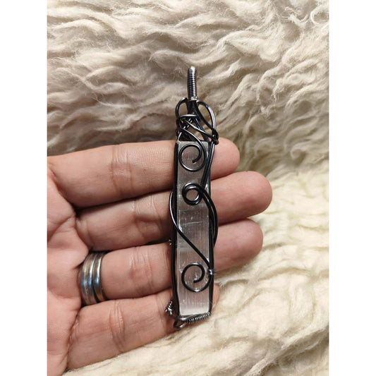 CHEFFY Wire Wrapped Satin Spar Pendant Crystal Gemstone