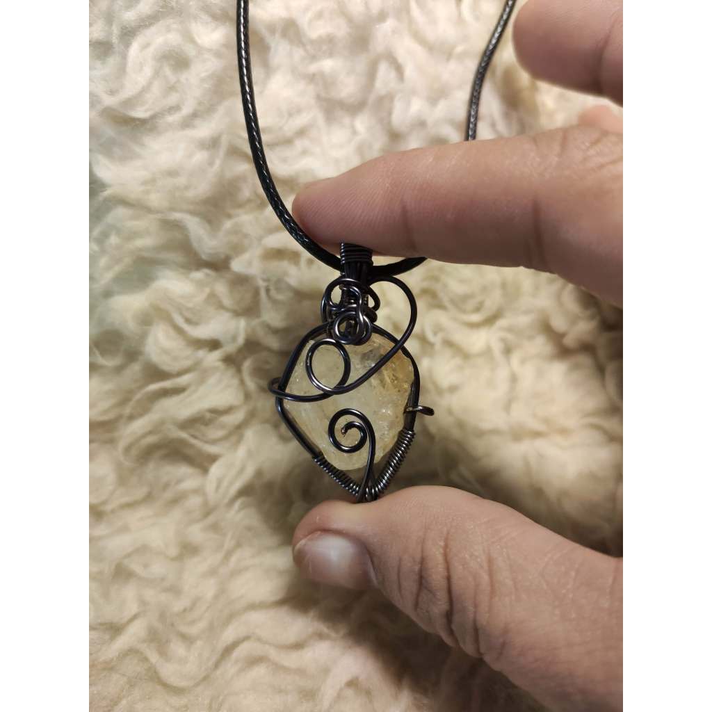 CHEFFY Wire Wrapped Citrine Lemon Pendant Crystal Gemstone