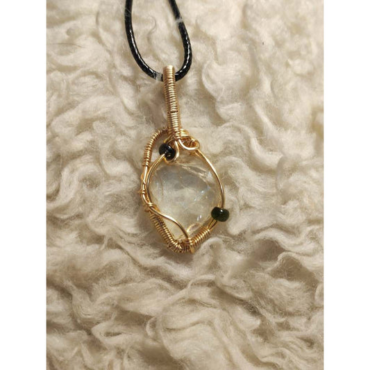 CHEFFY Wire Wrapped Topaz with Beads Pendant Crystal Gemstone