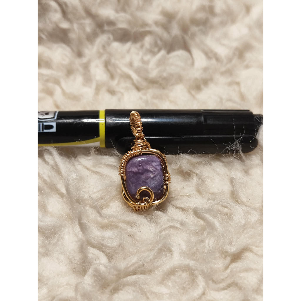 CHEFFY Wire Wrapped S Charoit Pendant Crystal Gemstone