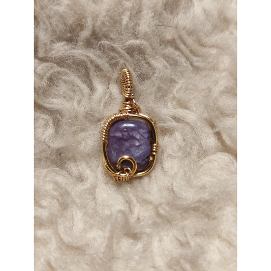 CHEFFY Wire Wrapped S Charoit Pendant Crystal Gemstone