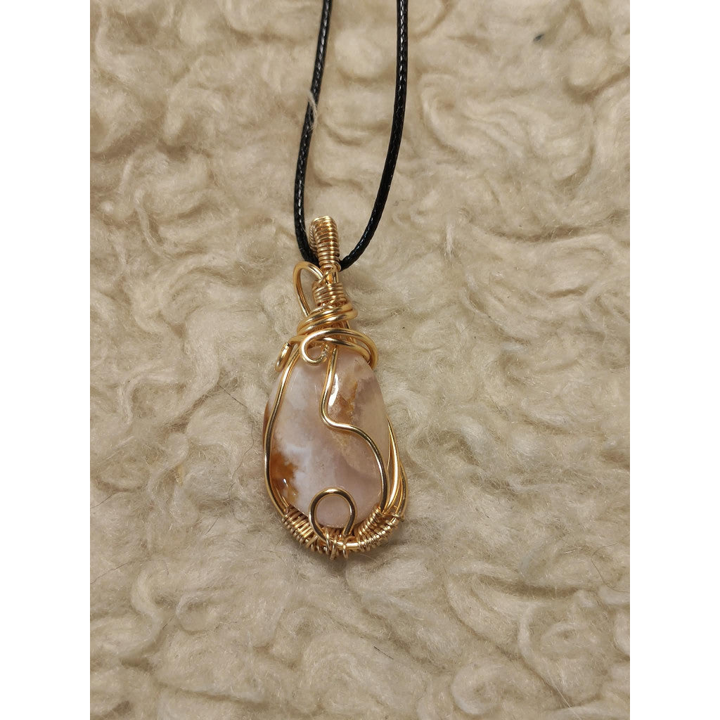 CHEFFY Wire Wrapped Sakura Pendant Crystal Gemstone Tumbled