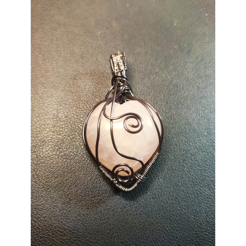 CHEFFY Wire Wrapped Rose Quartz Pendant Crystal Gemstone