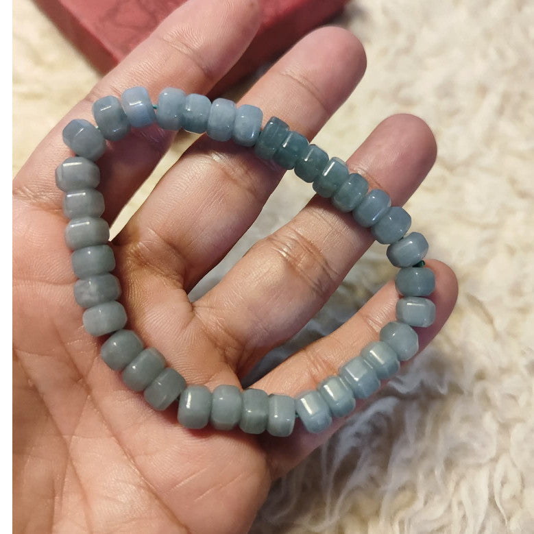 CHEFFY Authentic Blue Water Jade Bracelet 7.5mm Beaded Stretch Bracelet (#14)