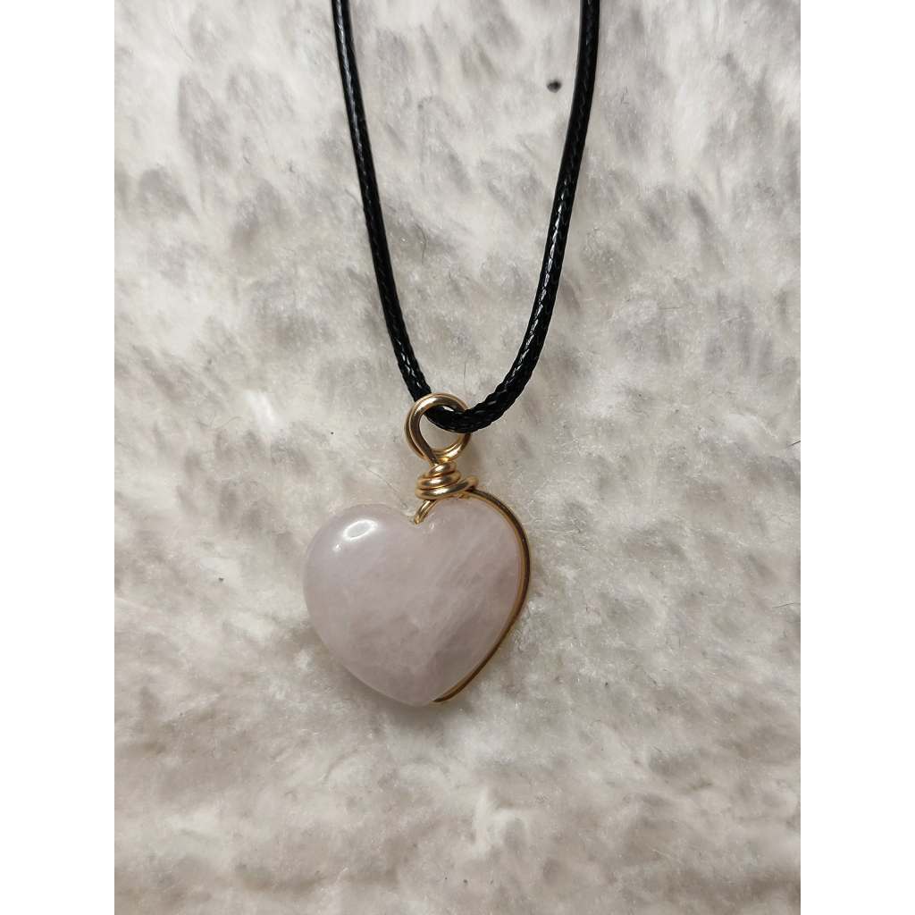 CHEFFY Rose Quartz Heart Wire Wrap Pendant (2)