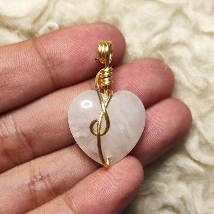 CHEFFY Rose Quartz Wire Wrap Pendant (28.0mm) – Natural Stone of Universal Love & Emotional Healing