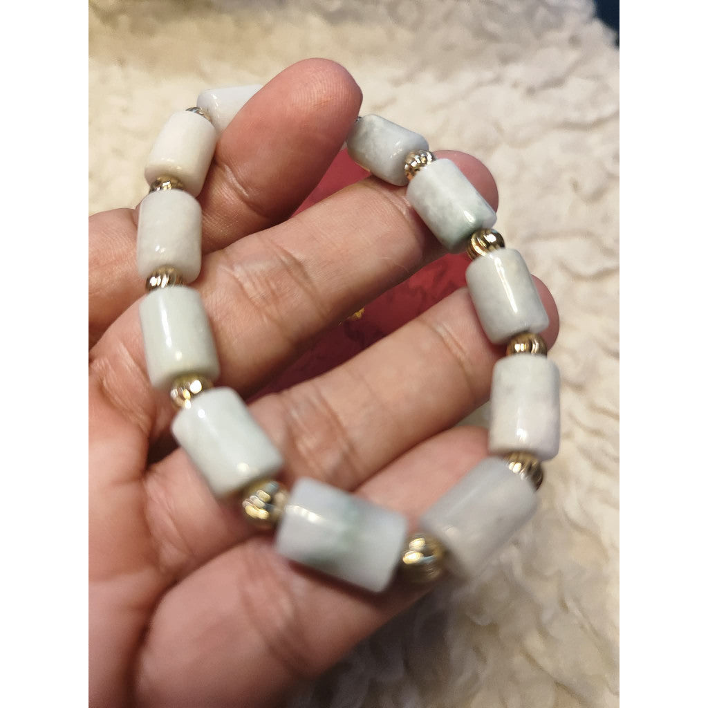 CHEFFY Authentic Jade Bracelet 7.3mm Beaded Stretch Bracelet (#12)