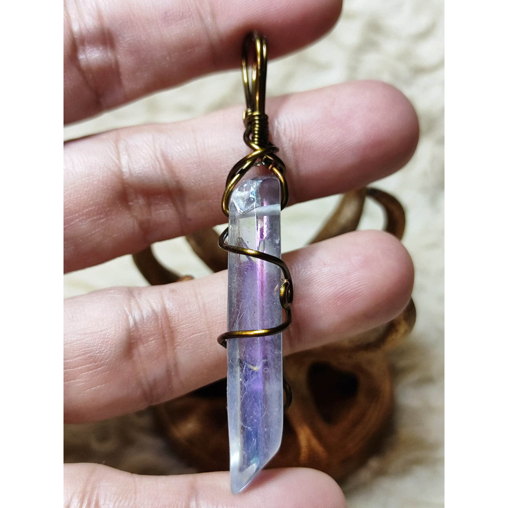 CHEFFY Natural Angel Aura Quartz Wire-Wrapped Pendant Necklace