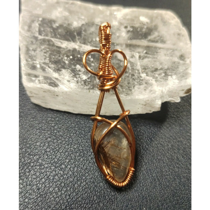 CHEFFY Copper Rutilated Quartz Wire Wrap Pendant