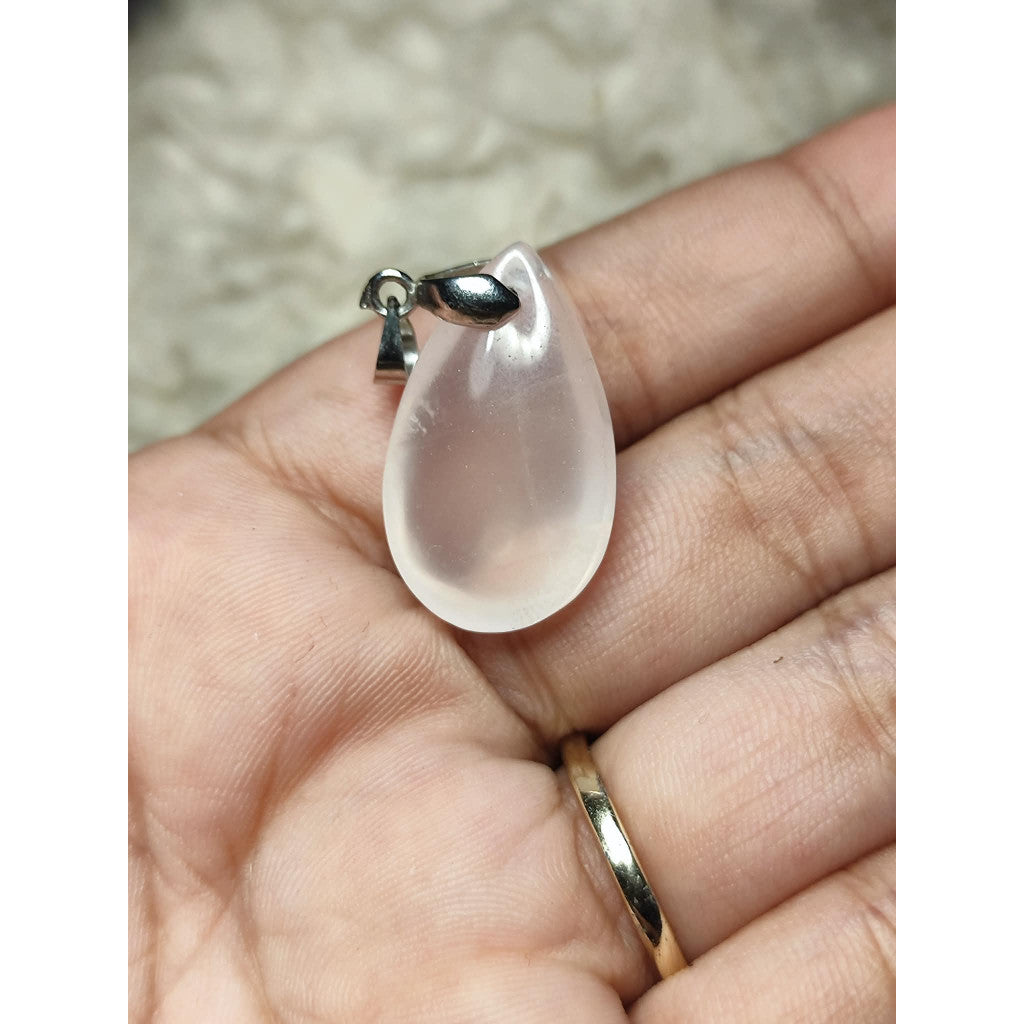 CHEFFY | Genuine Rose Quartz Teardrop Pendant | Natural Crystal Necklace Charm with Bail
