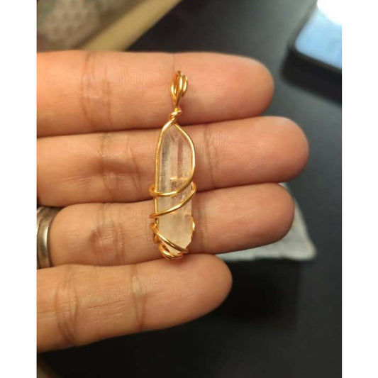CHEFFY Wire Wrapped Clear Quartz Pendant Crystal Gemstone Gold Wire