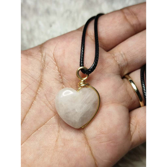CHEFFY Rose Quartz Heart Wire Wrap Pendant (2)