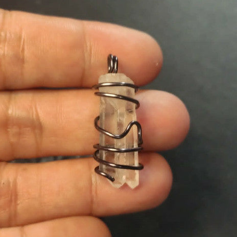 CHEFFY Wire Wrapped Twin Clear Quartz Pendant Crystal Gemstone