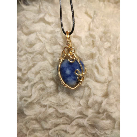 CHEFFY Wire Wrapped Sodalite Pendant Crystal Gemstone