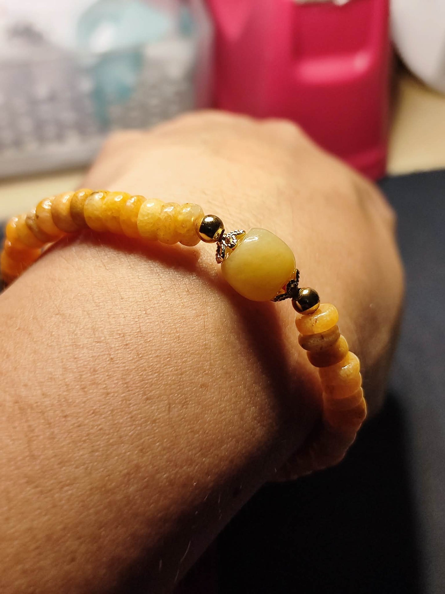 CHEFFY Natural Sunstone Bracelet – Authentic Crystal Gemstone – Elegant Beaded Jewelry (5mm)