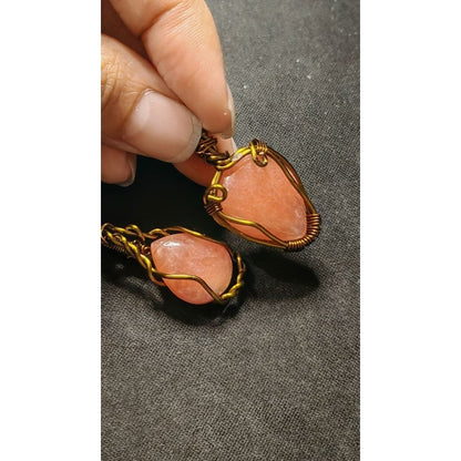 CHEFFY Rhodochrosite Wire Wrapped Pendant Crystal Gemstone