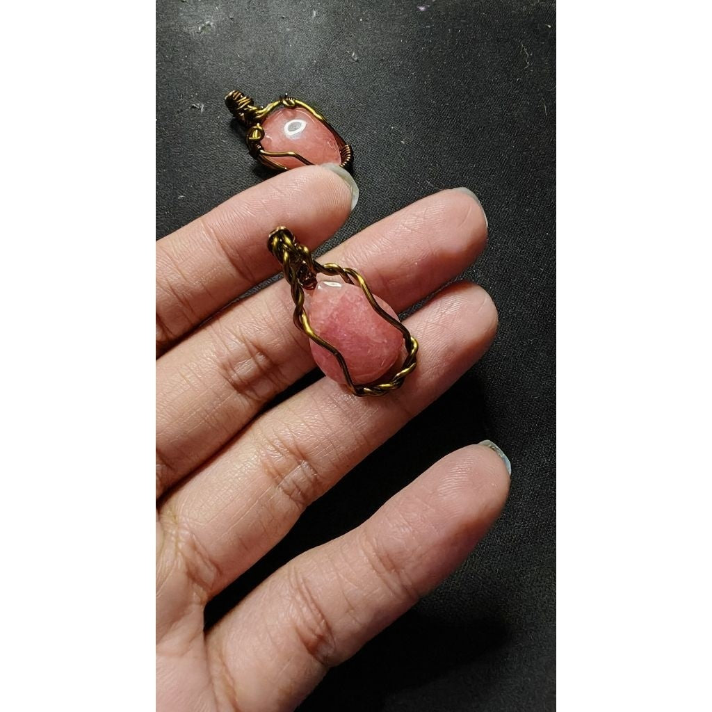 CHEFFY Rhodochrosite Wire Wrapped Pendant Crystal Gemstone