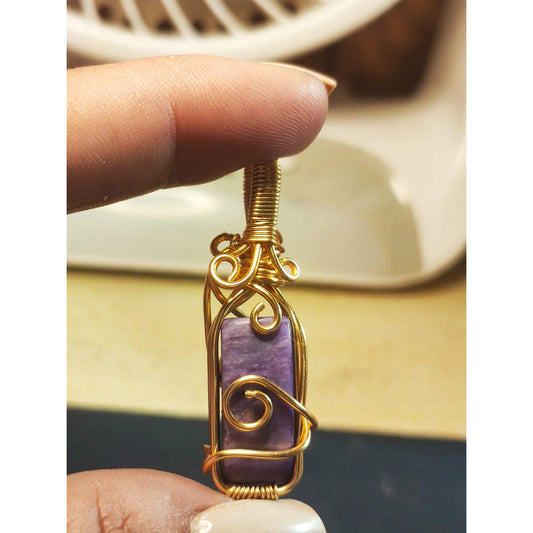 CHEFFY Wire Wrapped Charoit Pendant Crystal Gemstone