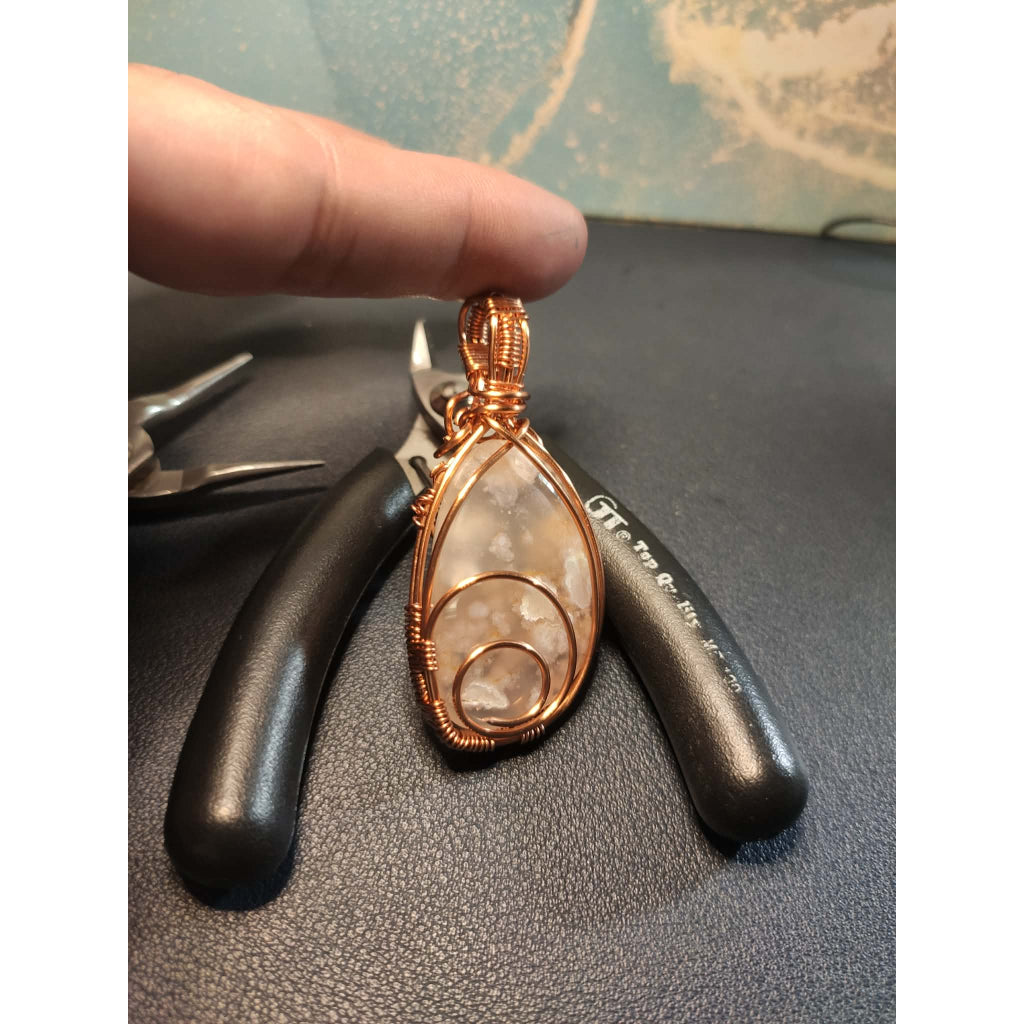 CHEFFY Wire Wrapped Sakura Agate Pendant Crystal Gemstone
