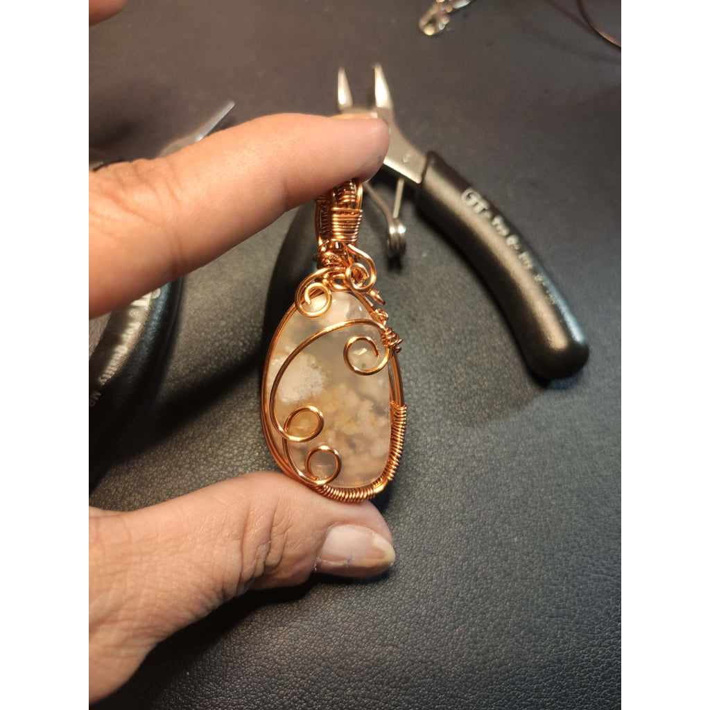 CHEFFY Wire Wrapped Sakura Agate Pendant Crystal Gemstone