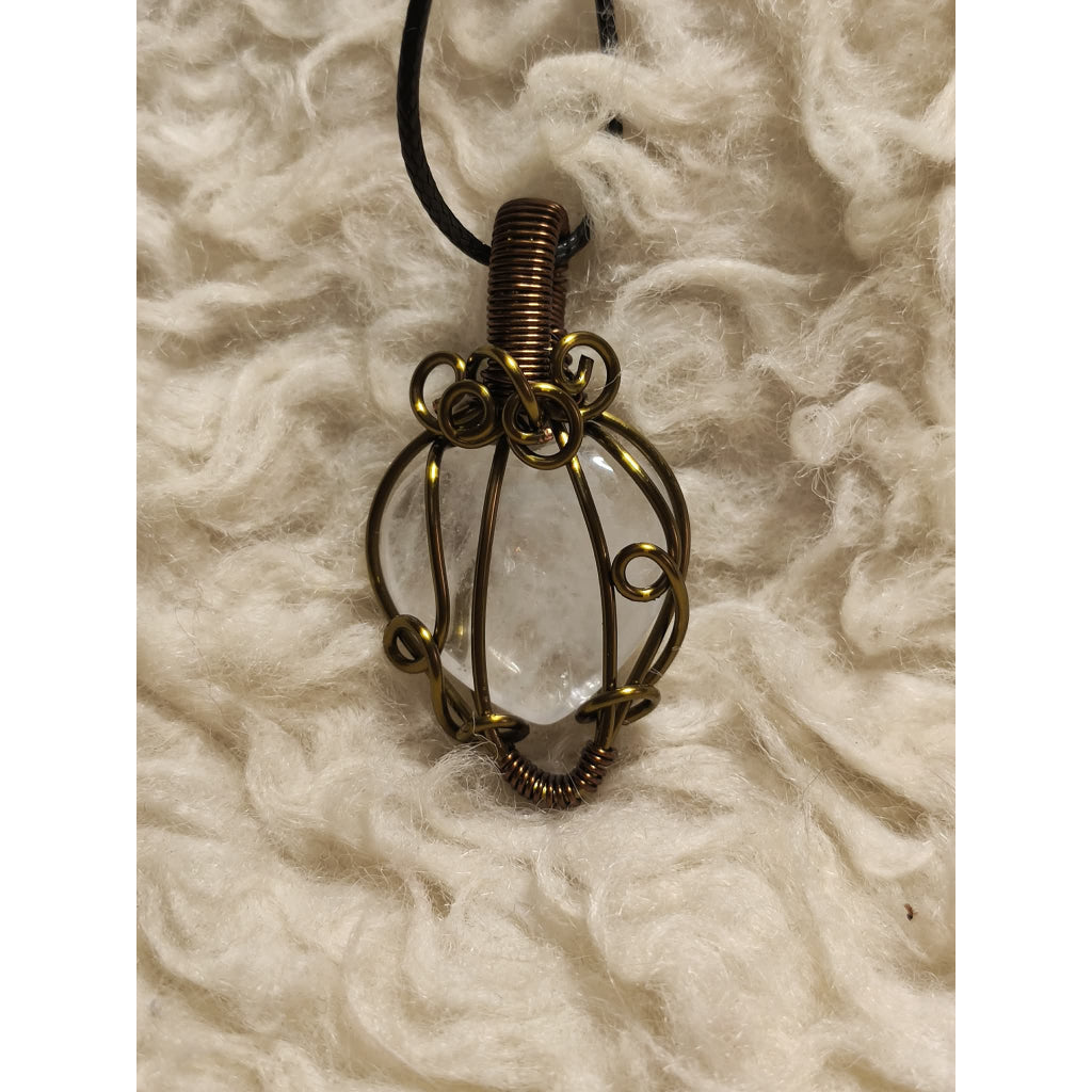CHEFFY Wire Wrapped Heart Clear Quartz  Pendant Crystal Gemstone