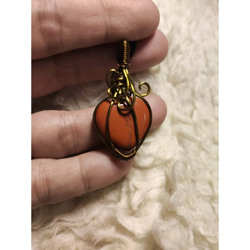 CHEFFY Wire Wrapped Red Jasper Pendant Crystal Gemstone