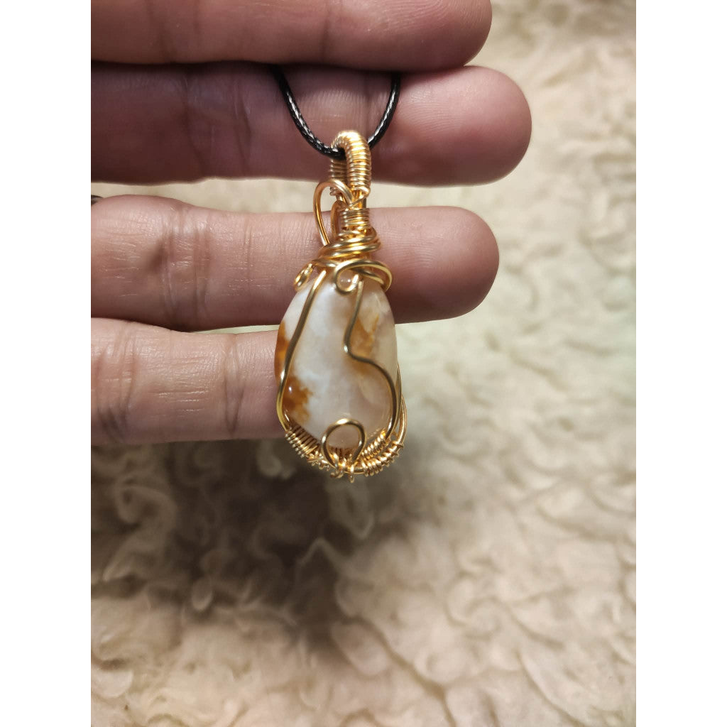 CHEFFY Wire Wrapped Sakura  Pendant Crystal Gemstone Tumbled