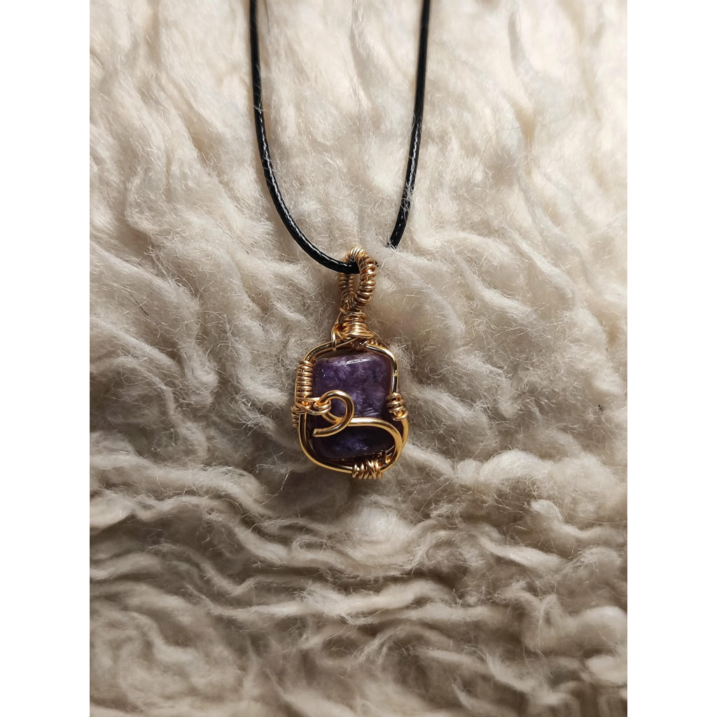 CHEFFY Wire Wrapped  S Charoit Pendant Crystal Gemstone