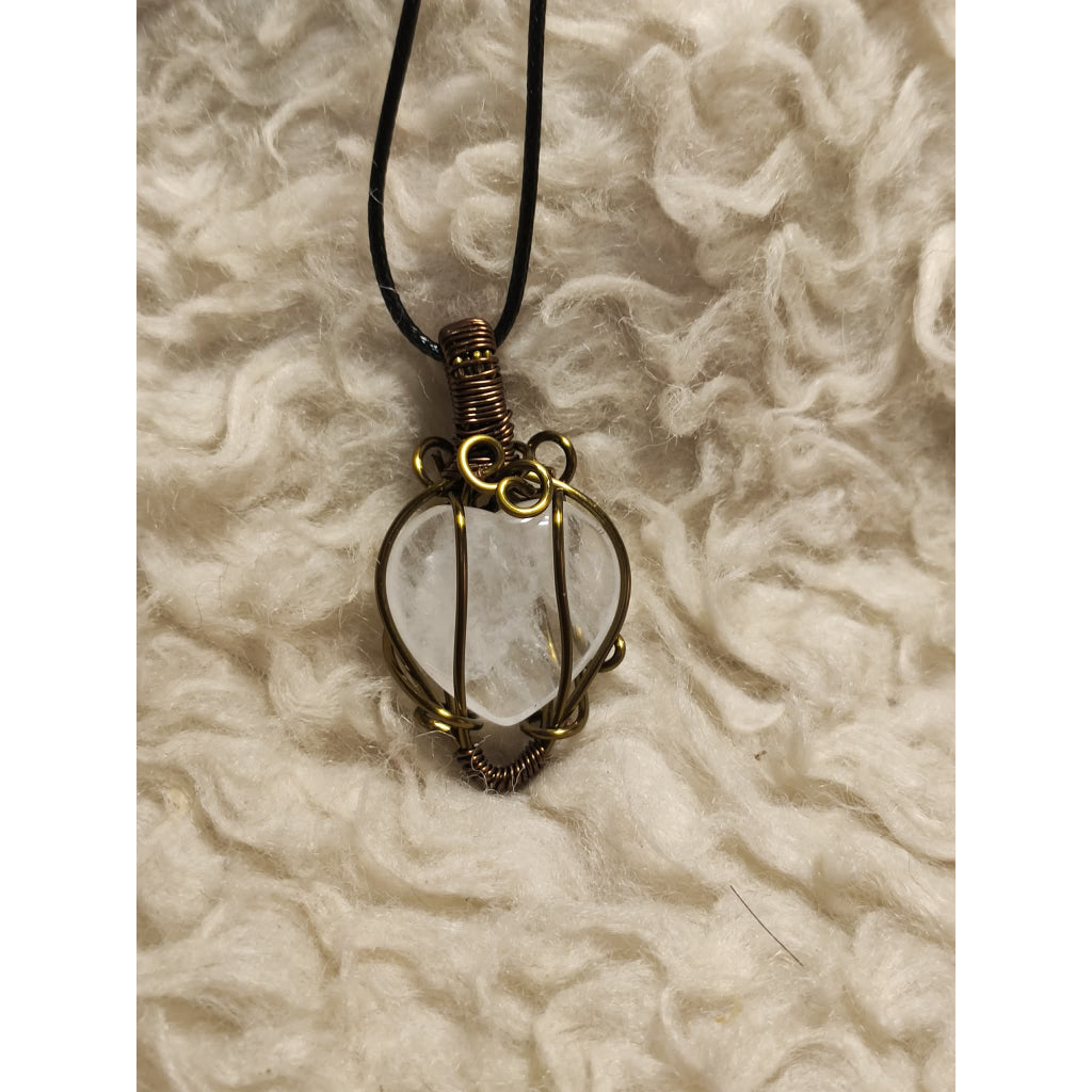 CHEFFY Wire Wrapped Heart Clear Quartz  Pendant Crystal Gemstone