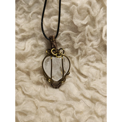 CHEFFY Wire Wrapped Heart Clear Quartz  Pendant Crystal Gemstone