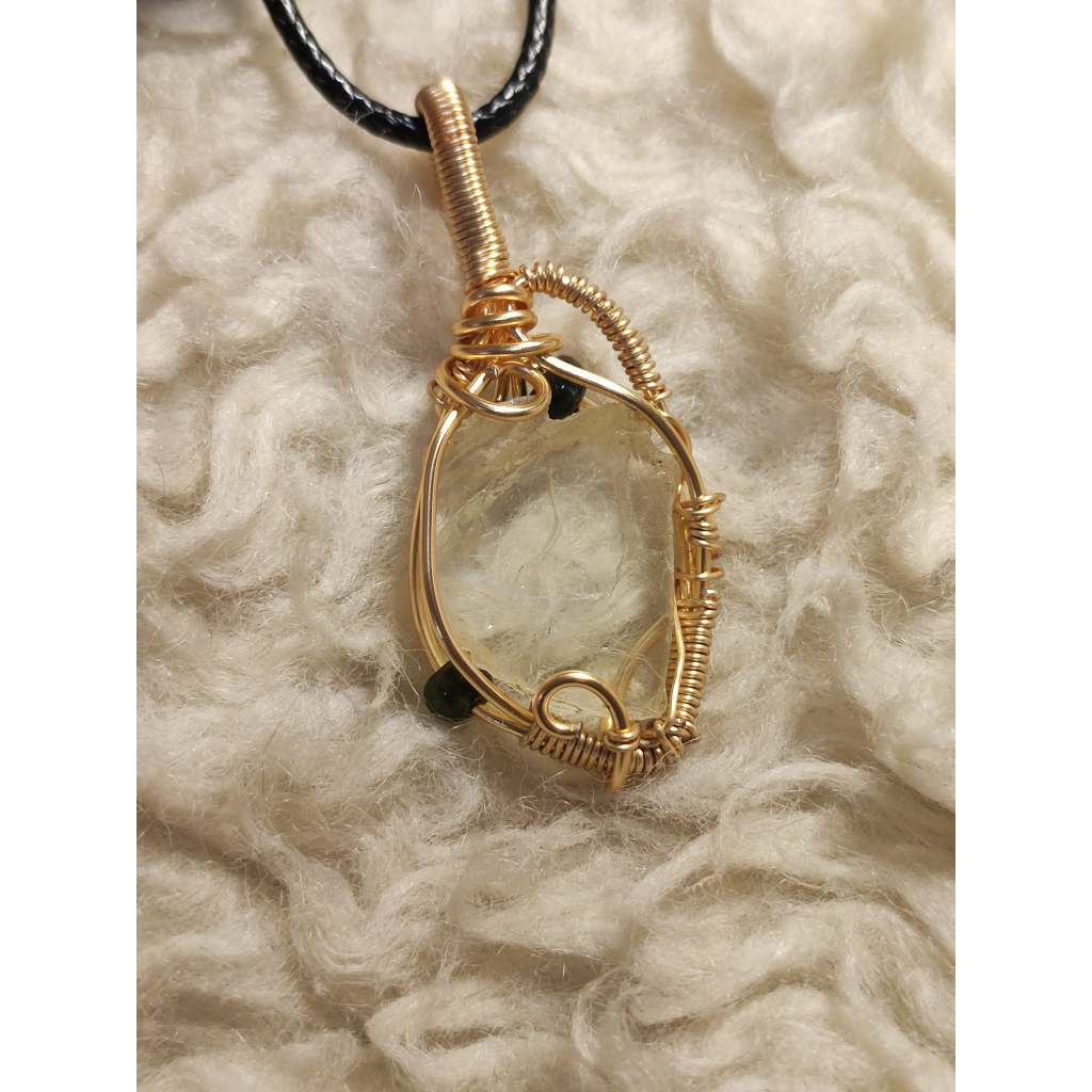CHEFFY Wire Wrapped Topaz with Beads Pendant Crystal Gemstone