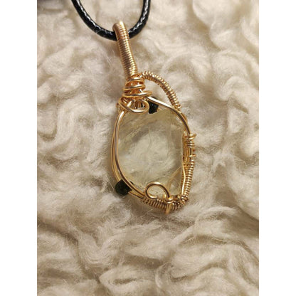 CHEFFY Wire Wrapped Topaz with Beads Pendant Crystal Gemstone