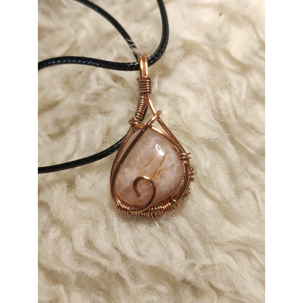 CHEFFY Wire Wrapped Sakura Agate Tumbled Pendant Crystal Gemstone