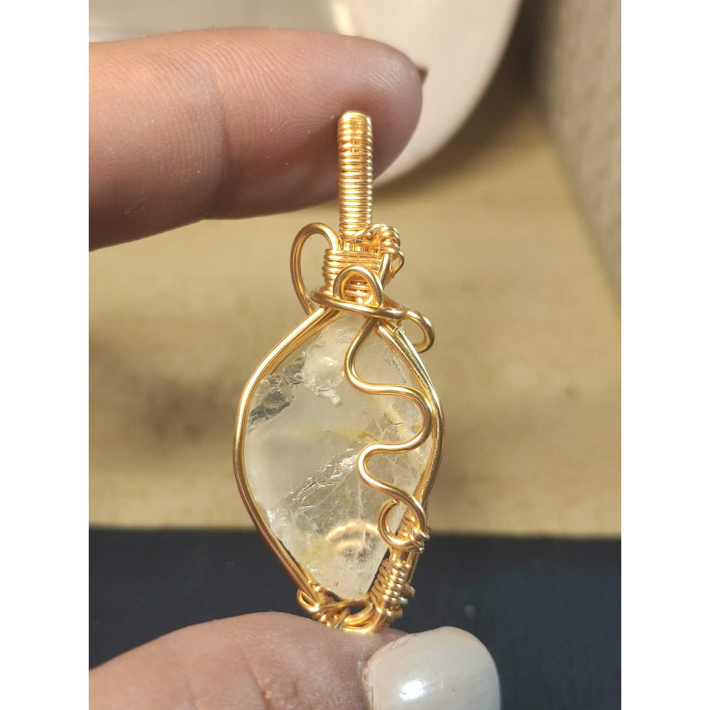 CHEFFY Wire Wrapped Topaz Pendant Crystal Gemstone