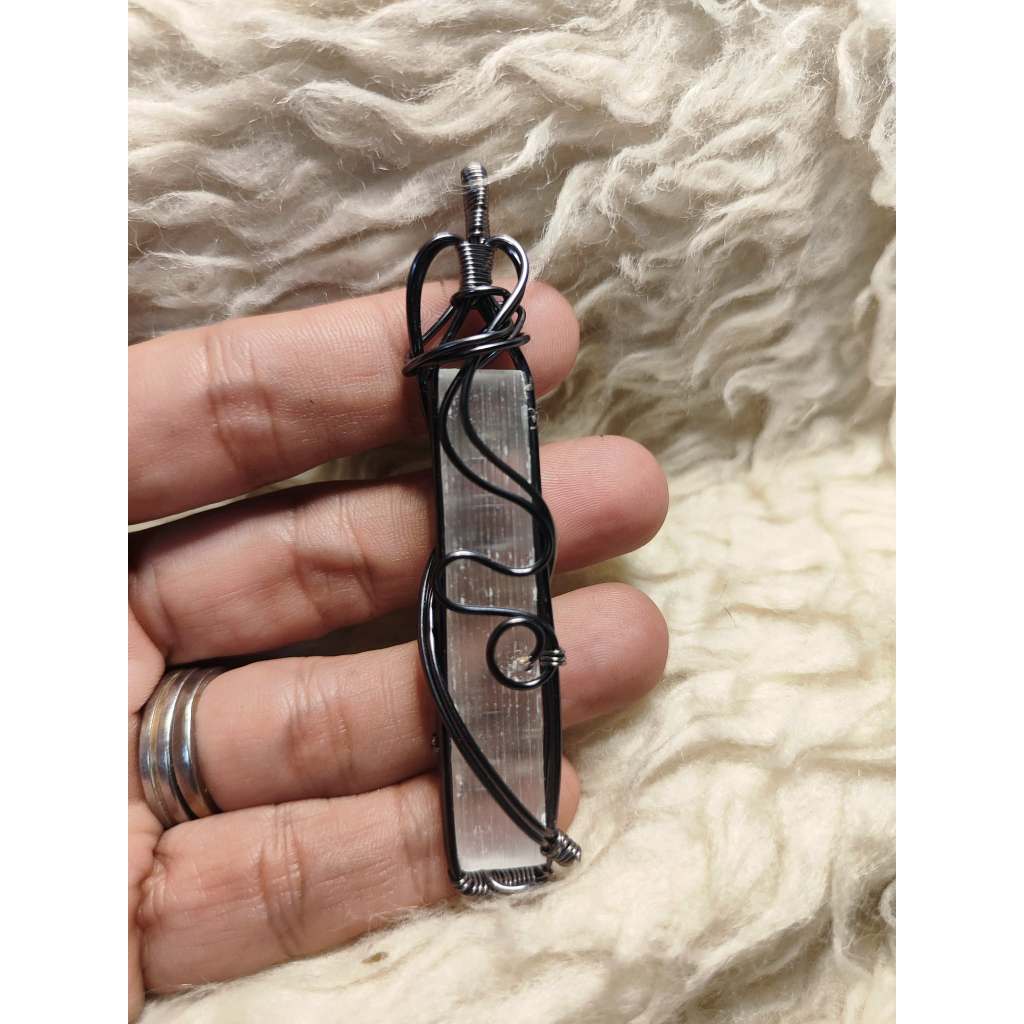 CHEFFY Wire Wrapped Satin Spar Pendant Crystal Gemstone