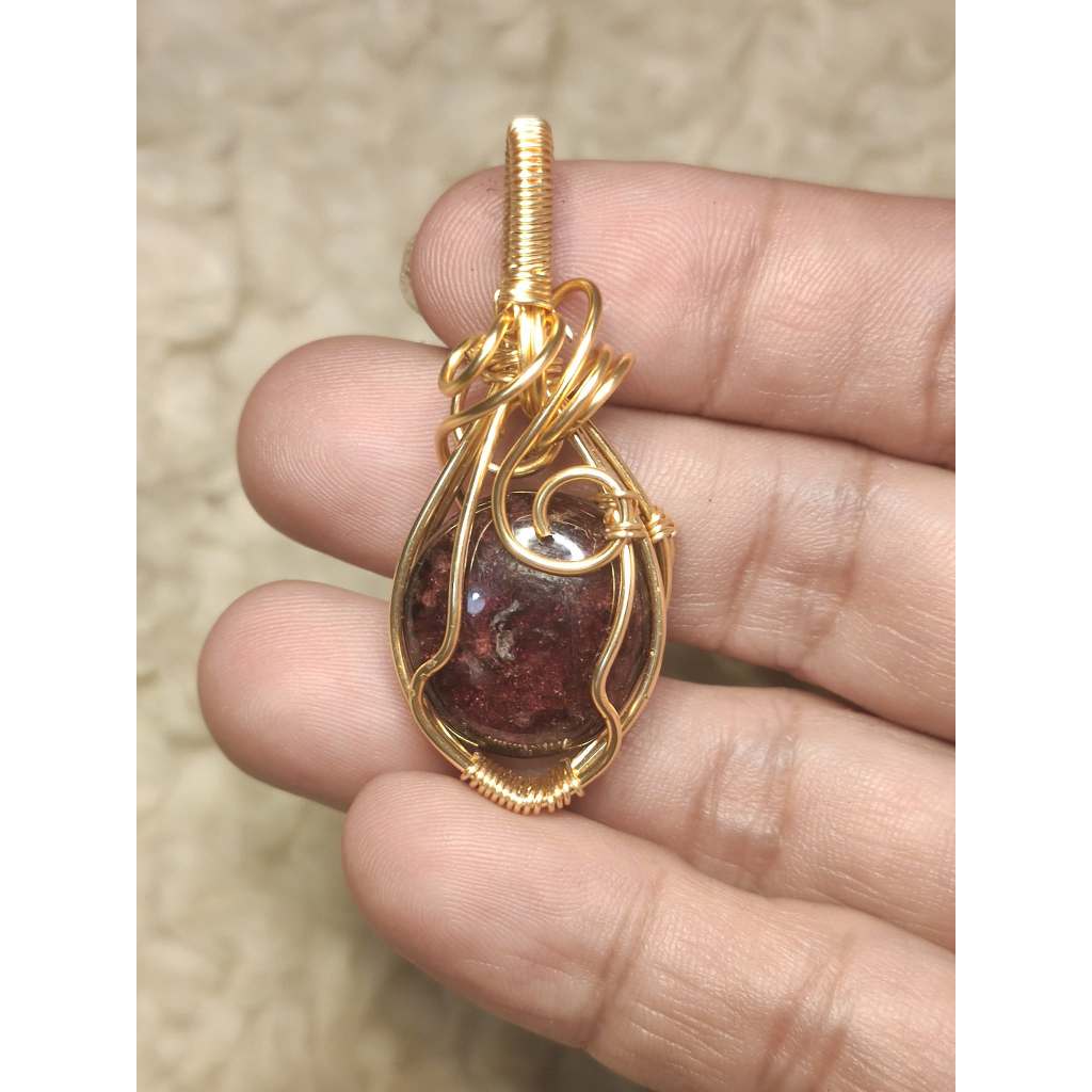 CHEFFY Wire Wrapped Garnet Tumbled Pendant Crystal Gemstone