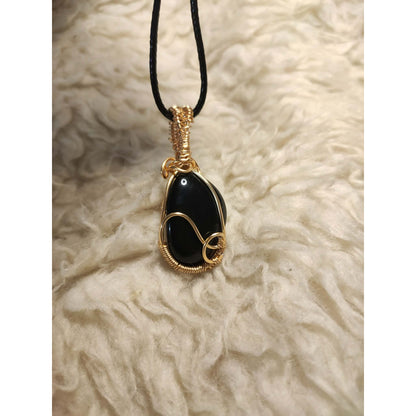 CHEFFY Wire Wrapped Obsidian Pendant Crystal Gemstone