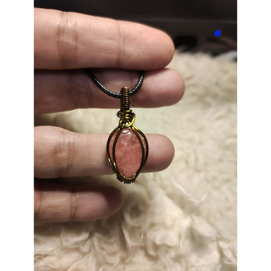 CHEFFY Wire Wrapped Rhodochrosite Pendant Crystal Gemstone