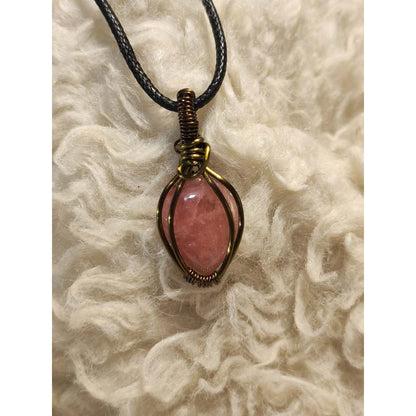 CHEFFY Wire Wrapped Rhodochrosite Pendant Crystal Gemstone