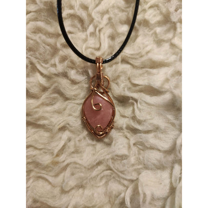 CHEFFY Wire Wrapped Rhodochrosite  Tumbled Pendant Crystal Gemstone