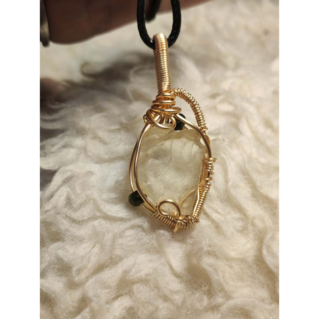 CHEFFY Wire Wrapped Topaz with Beads Pendant Crystal Gemstone
