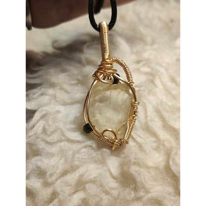 CHEFFY Wire Wrapped Topaz with Beads Pendant Crystal Gemstone