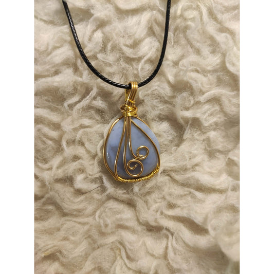 CHEFFY Wire Wrapped  Blue Lace Agate  Pendant Crystal Gemstone