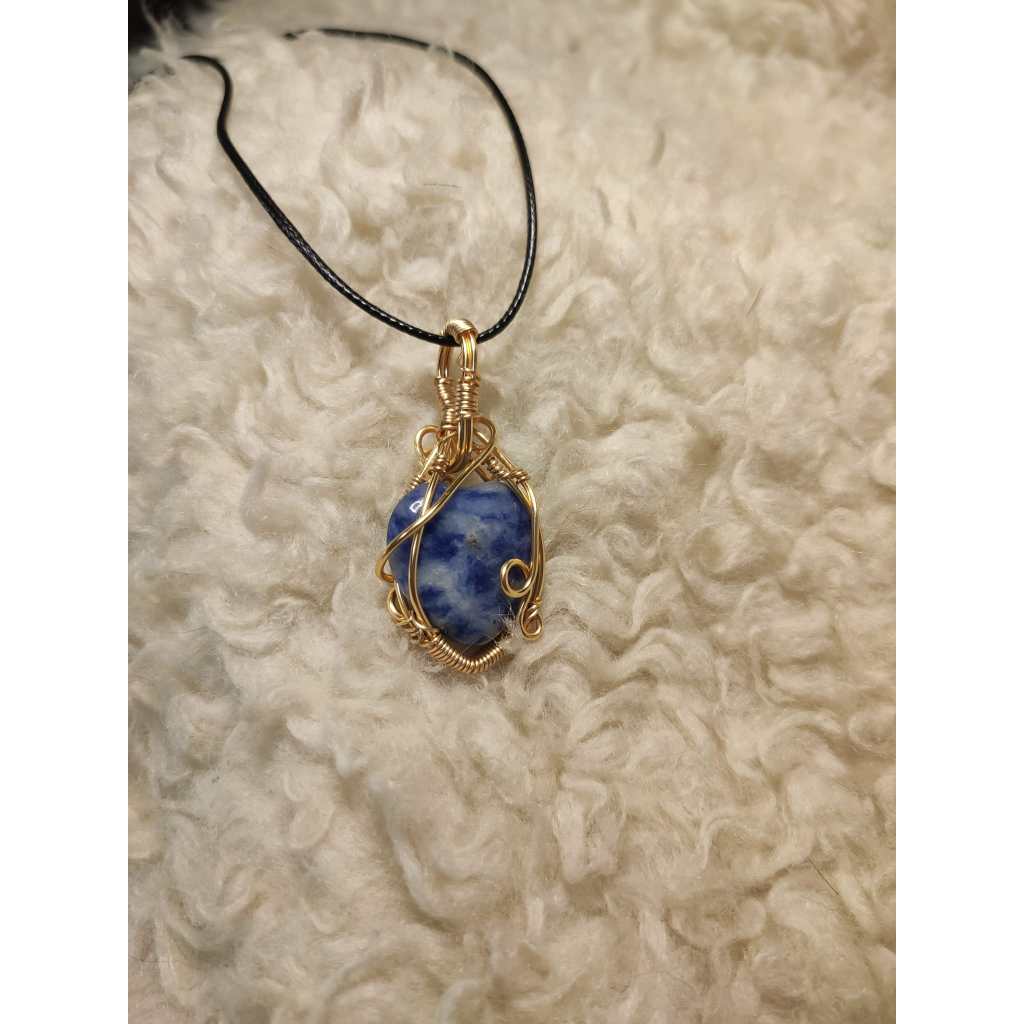 CHEFFY Wire Wrapped Sodalite Tumbled  Pendant Crystal Gemstone