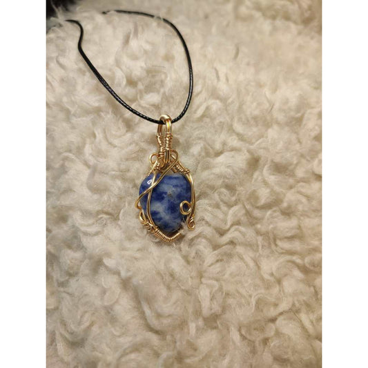 CHEFFY Wire Wrapped Sodalite Tumbled  Pendant Crystal Gemstone