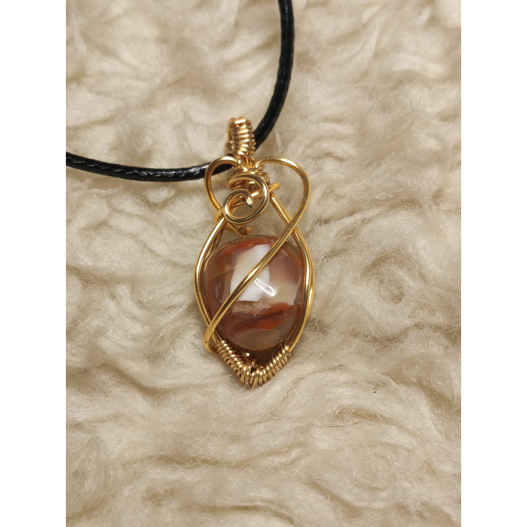 CHEFFY Wire Wrapped Carnelian Tumbled Pendant Crystal Gemstone