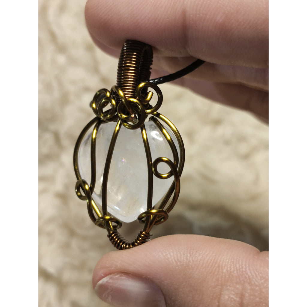CHEFFY Wire Wrapped Heart Clear Quartz  Pendant Crystal Gemstone