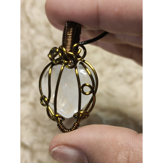 CHEFFY Wire Wrapped Heart Clear Quartz  Pendant Crystal Gemstone