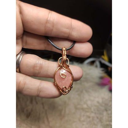 CHEFFY Wire Wrapped Rhodochrosite  Tumbled Pendant Crystal Gemstone