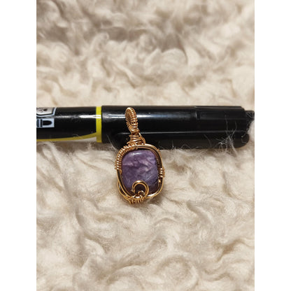 CHEFFY Wire Wrapped  S Charoit Pendant Crystal Gemstone